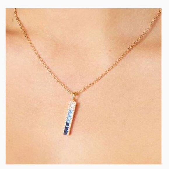 Vince Camuto Gold Blue Ombre Crystal Bar Necklace - Picture 3 of 5